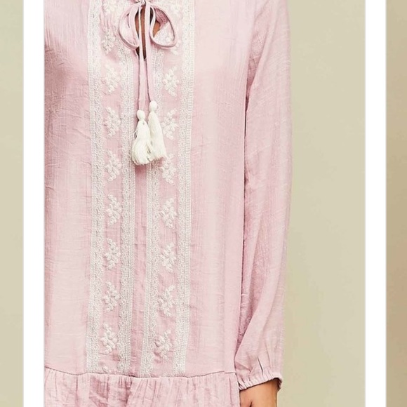 Entro Rose Pink Shift Dress Drop Waist Tassel Tie - Picture 6 of 8